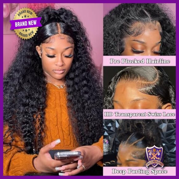 36 Inch Deep Wave Lace Front Wig Human Hair 200 Density Glueless main image 5